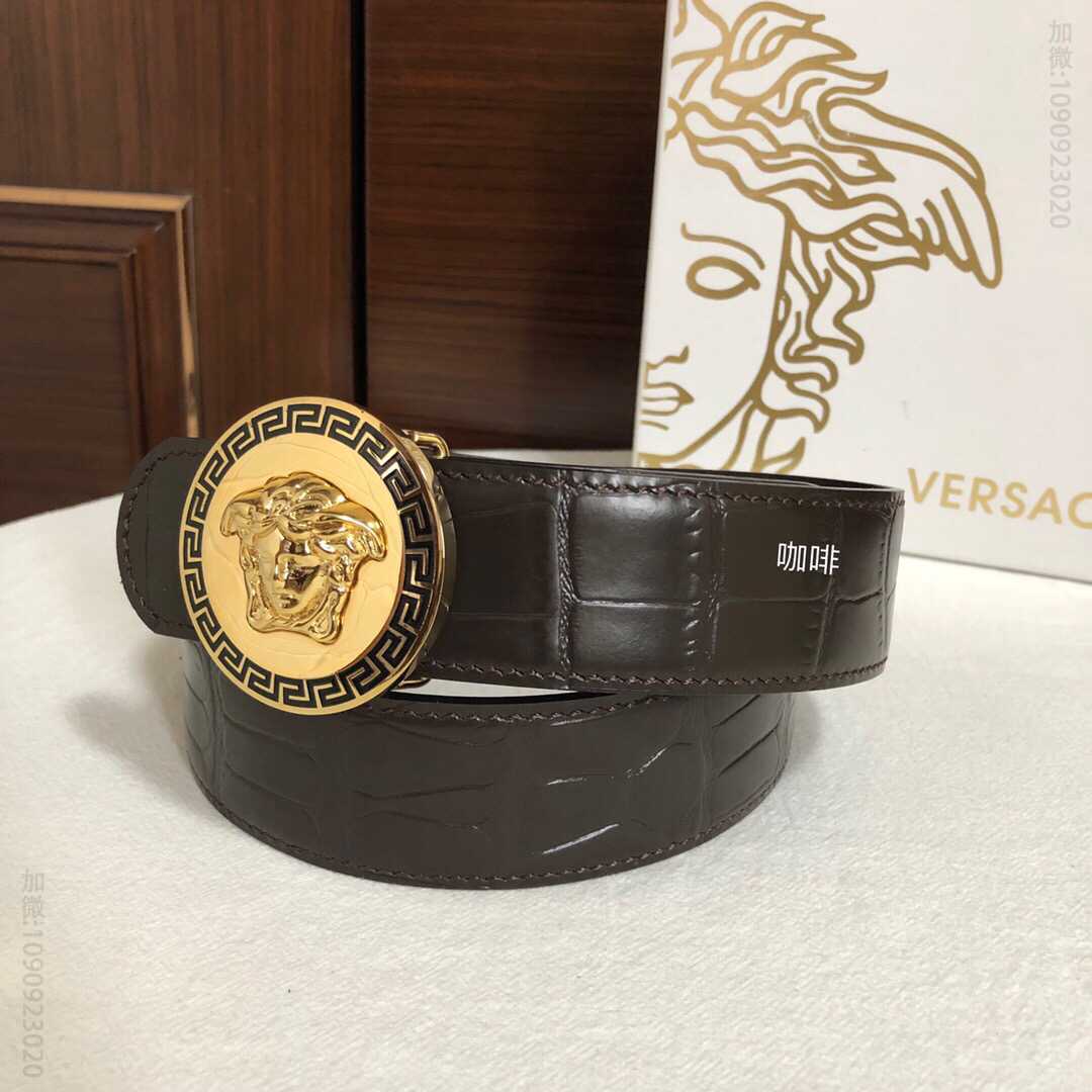 VERSACE范思哲男士头层牛皮压印鳄鱼纹理，搭配精钢美杜莎头像金属挂扣腰带3.8cm