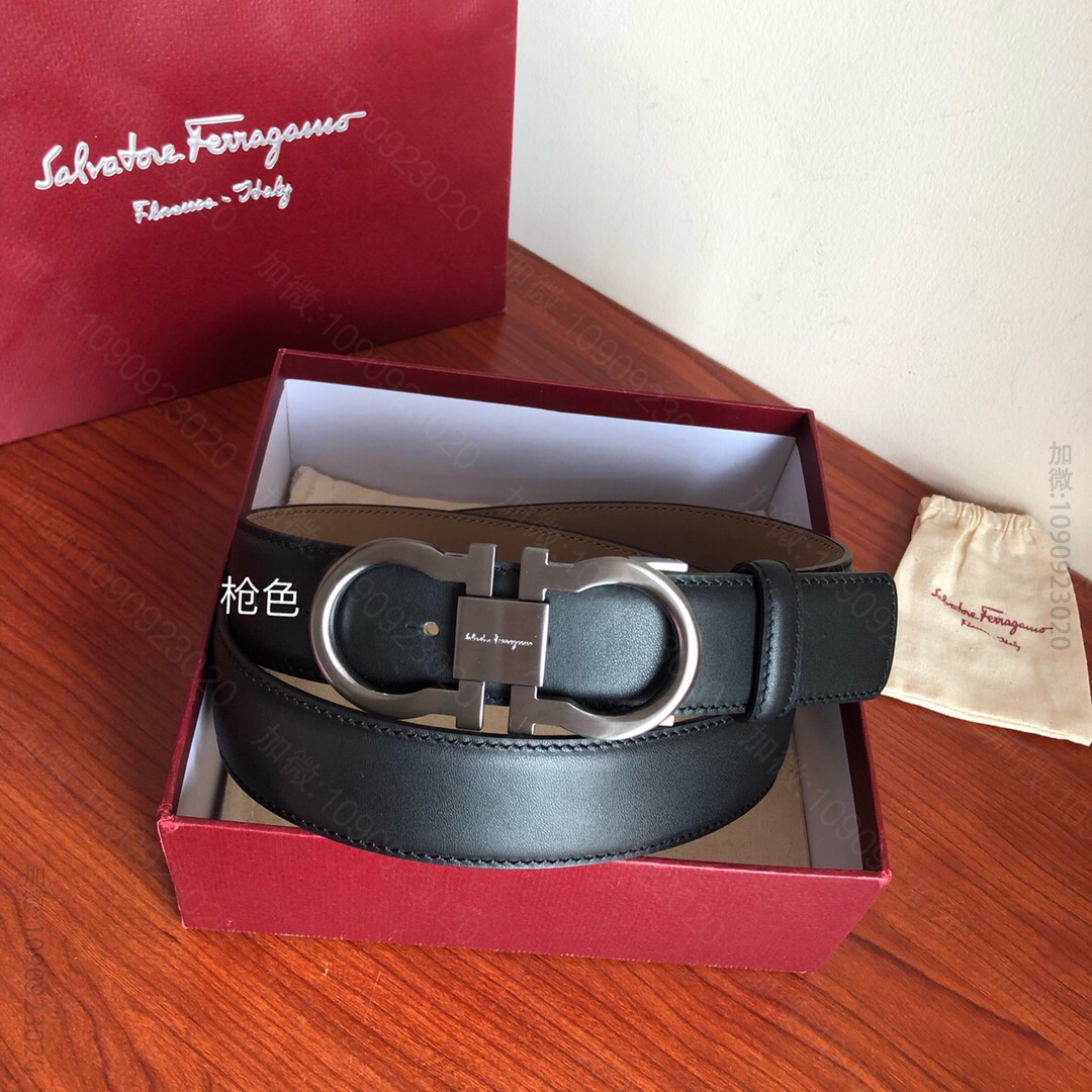 SalvatoreFerragamo菲拉格慕男士3.5cm精致双圈金属夹扣，...