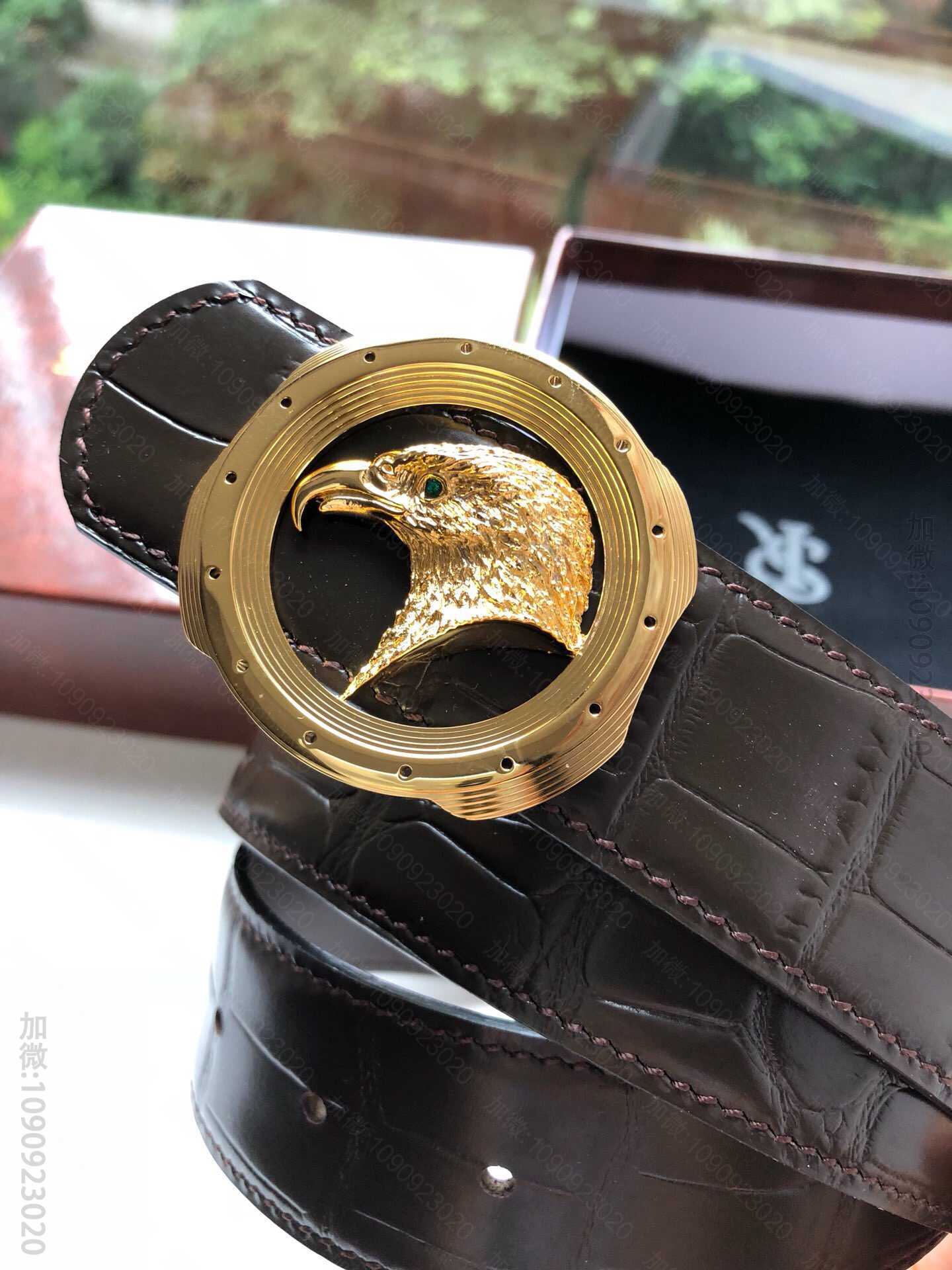 STEFANORICCI史蒂芬精钢动物图案鹰头金属挂扣，腰带牛皮鳄鱼纹理38...