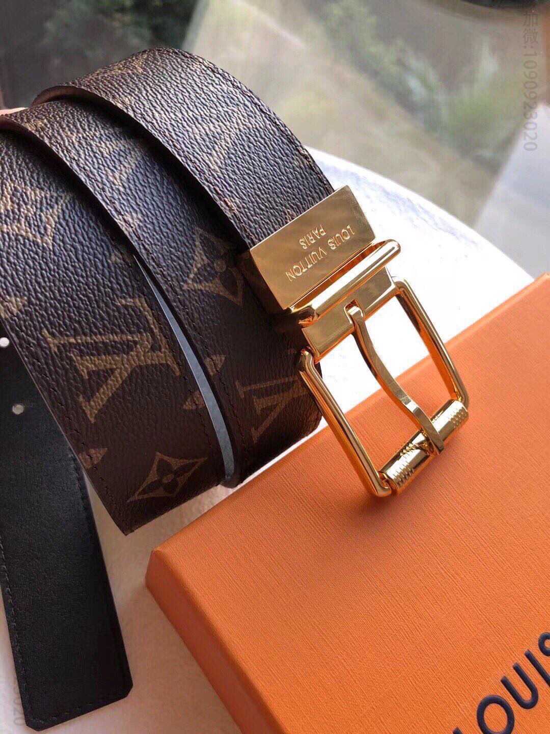 LOUIS VUITTON1853年路易威登 经典棋盘格/老花头层牛皮底腰带3.5cm