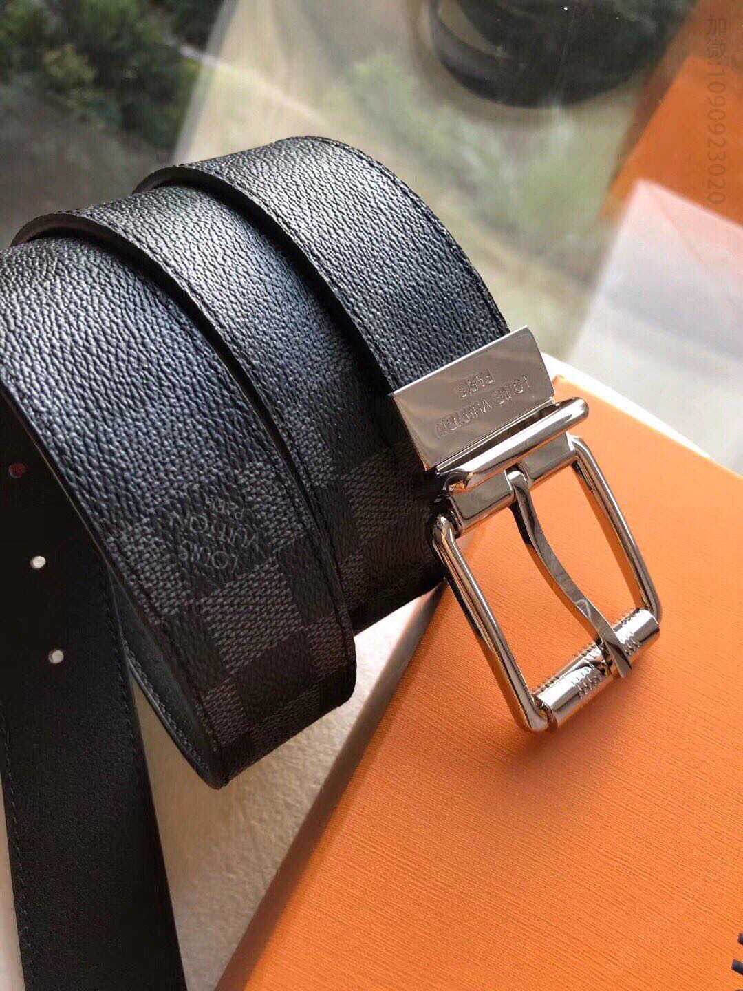 LOUIS VUITTON1853年路易威登 经典棋盘格/老花头层牛皮底腰带3.5cm