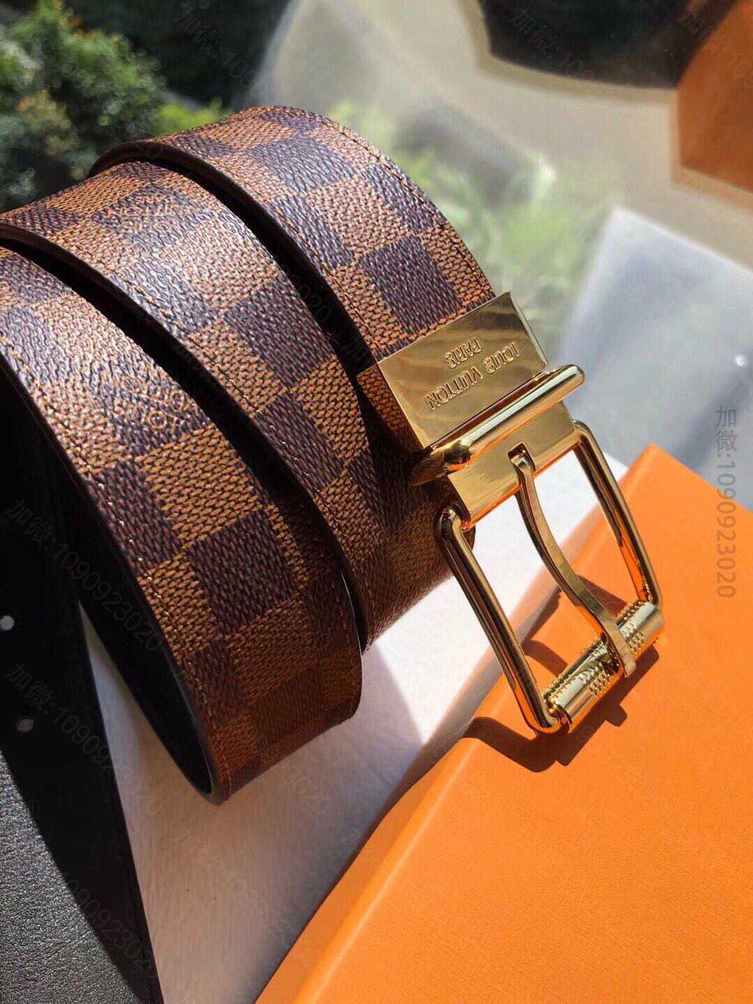 LOUIS VUITTON1853年路易威登 经典棋盘格/老花头层牛皮底腰带...