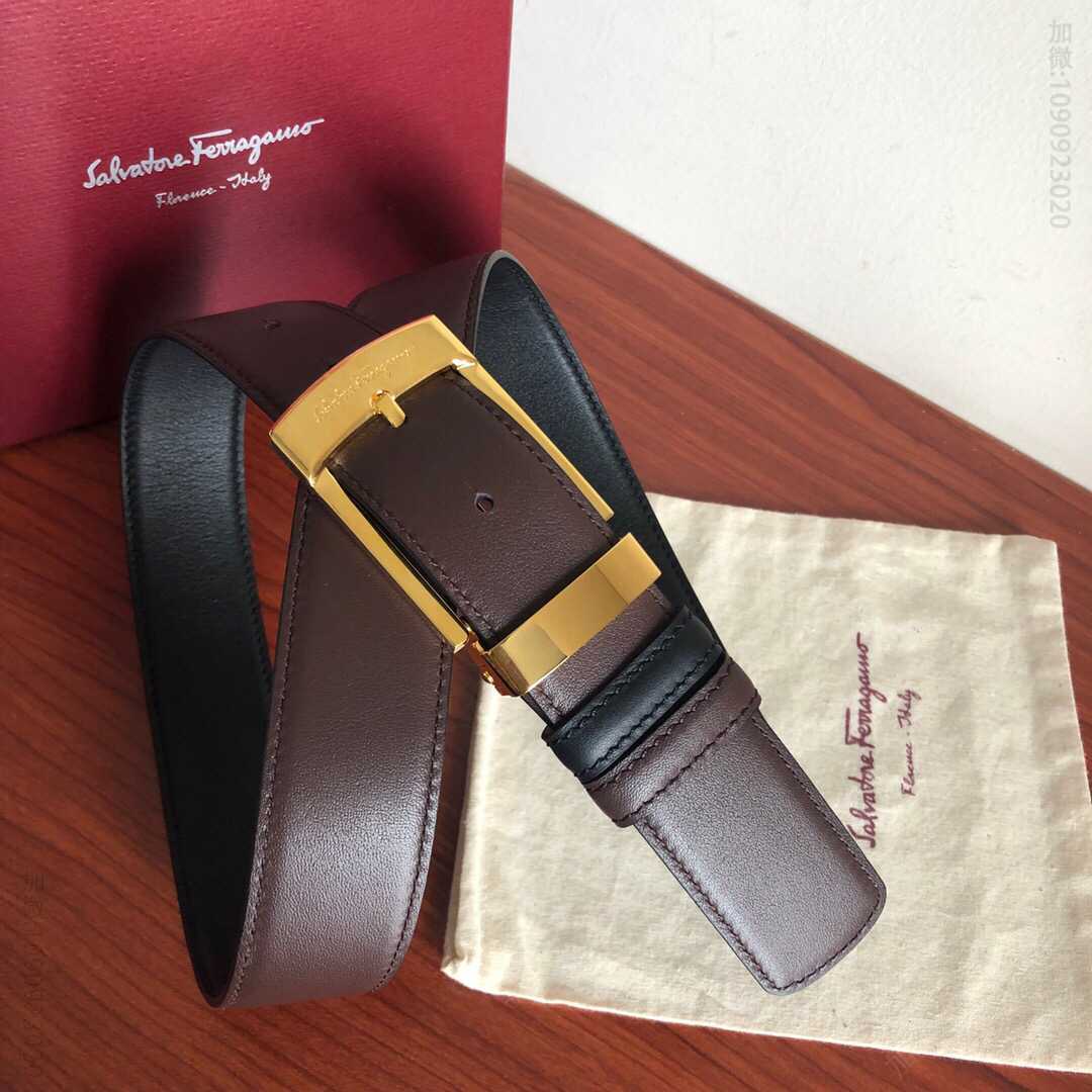 SalvatoreFerragamo菲拉格慕男士3.5cm精品针式扣，进口双面头层牛皮腰带