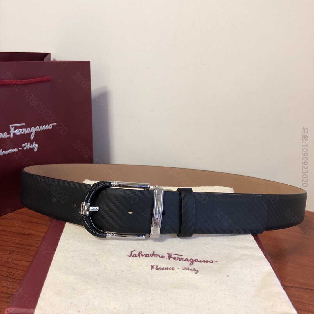 SalvatoreFerragamo菲拉格慕男士3.5cm精致针扣，头层牛皮...