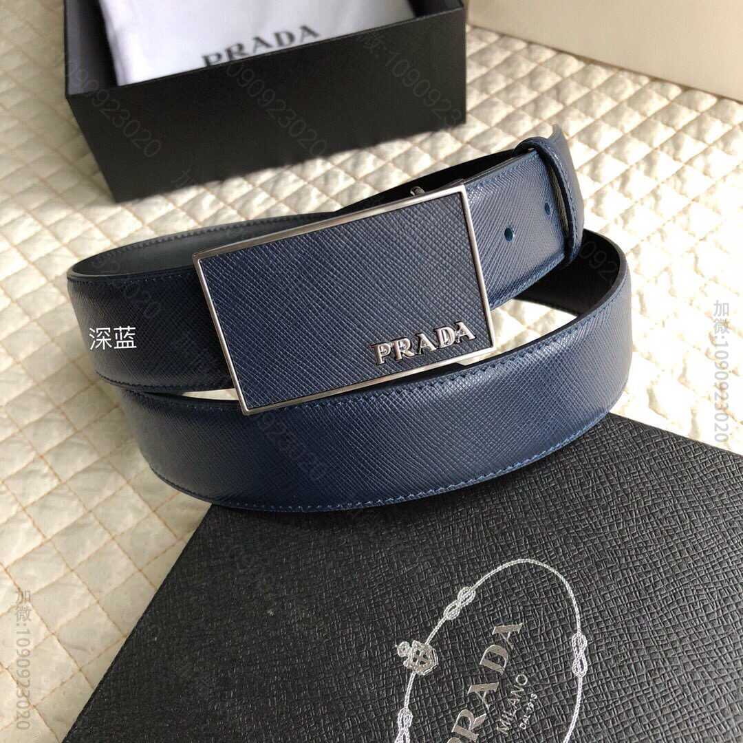 PRADA普拉达男款字母logo十字纹腰带3.5cm。