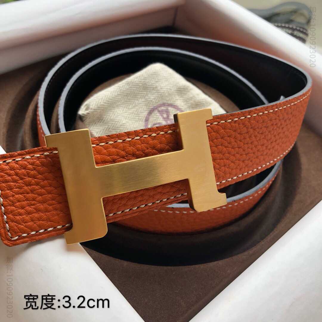 Hermes爱马仕 精钢焊点四角扣搭配双面原版皮男款3.2cm腰带