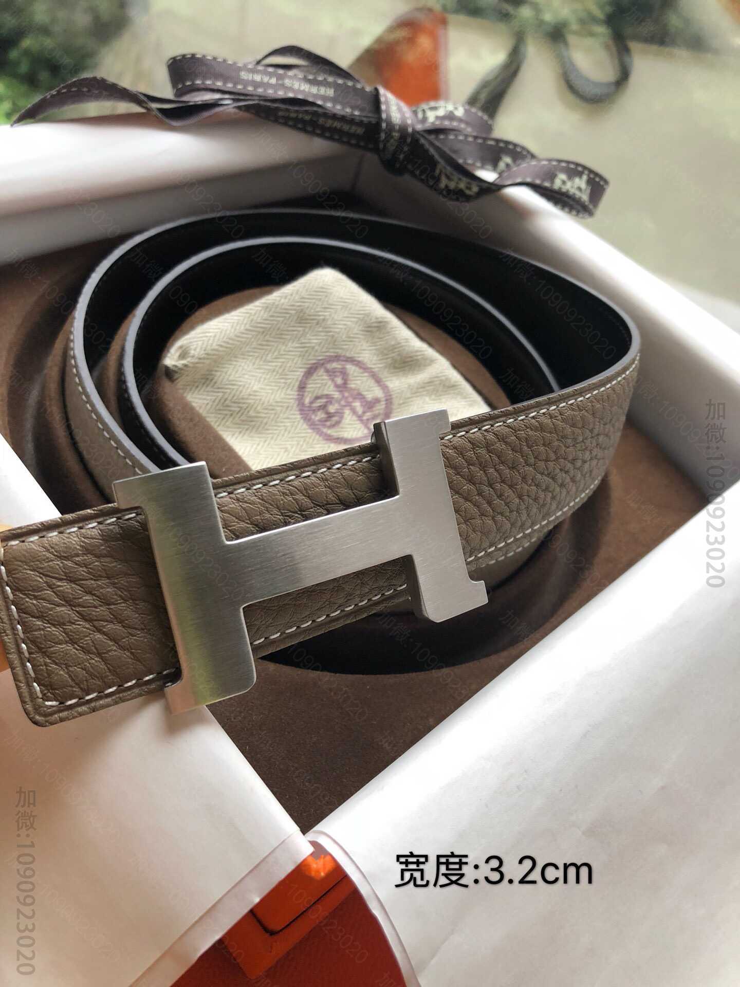 Hermes爱马仕 精钢焊点四角扣搭配双面原版皮男款3.2cm腰带