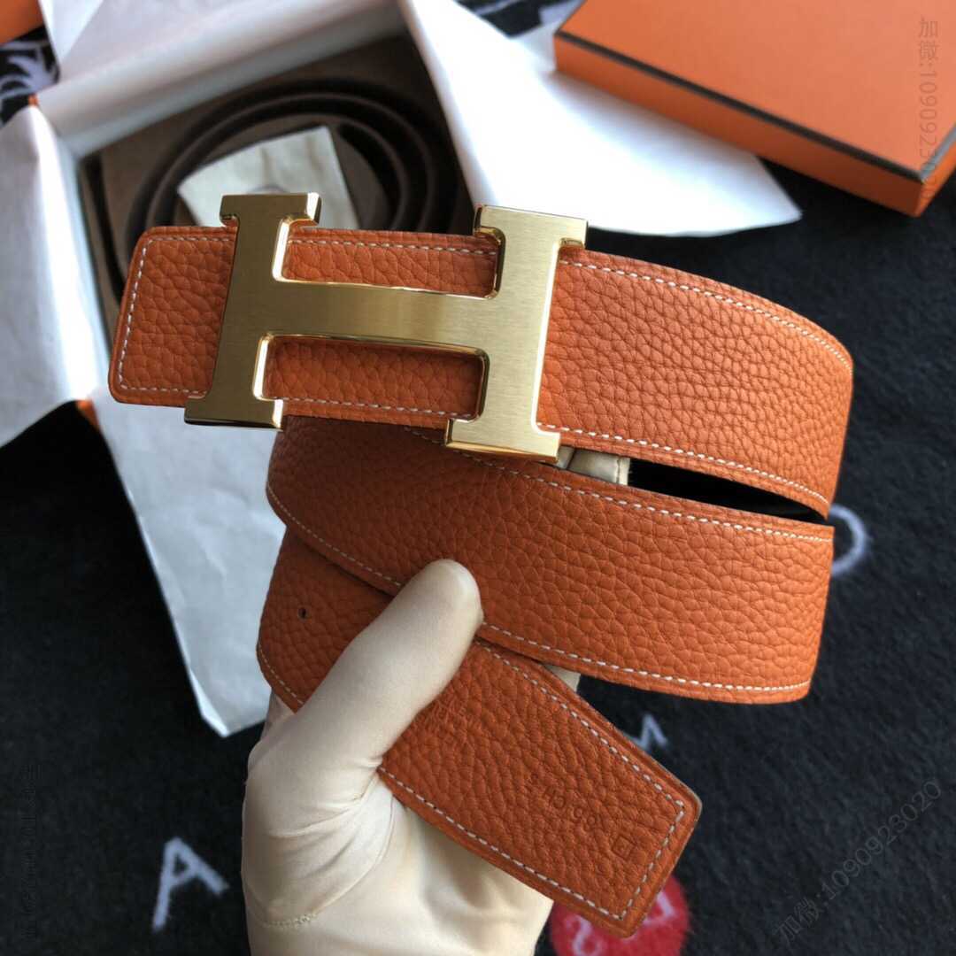原单品质—Hermes/爱马仕经典H拉丝金色/钯扣，进口togo皮小牛皮内衬腰带