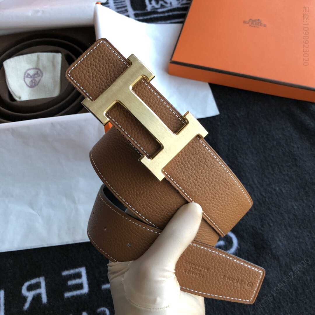 原单品质—Hermes/爱马仕经典H拉丝金色/钯扣，进口togo皮小牛皮内衬腰带