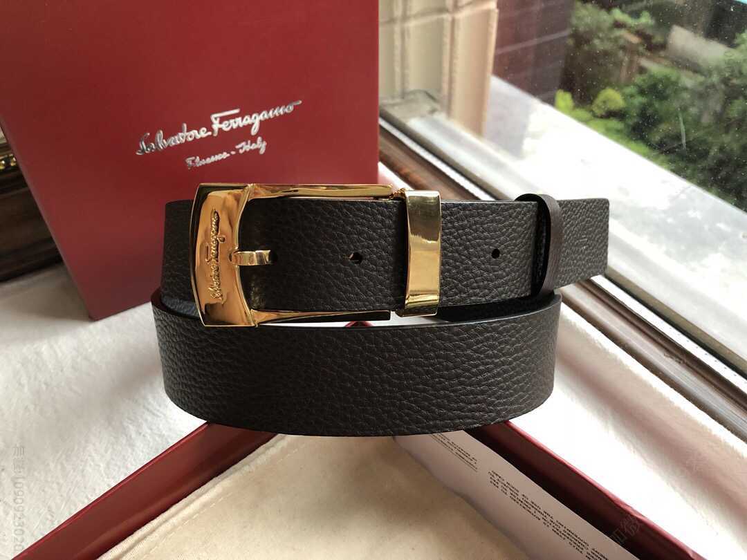 SalvatoreFerragamo菲拉格慕男士针式金属扣双面摔纹腰带3.5cm