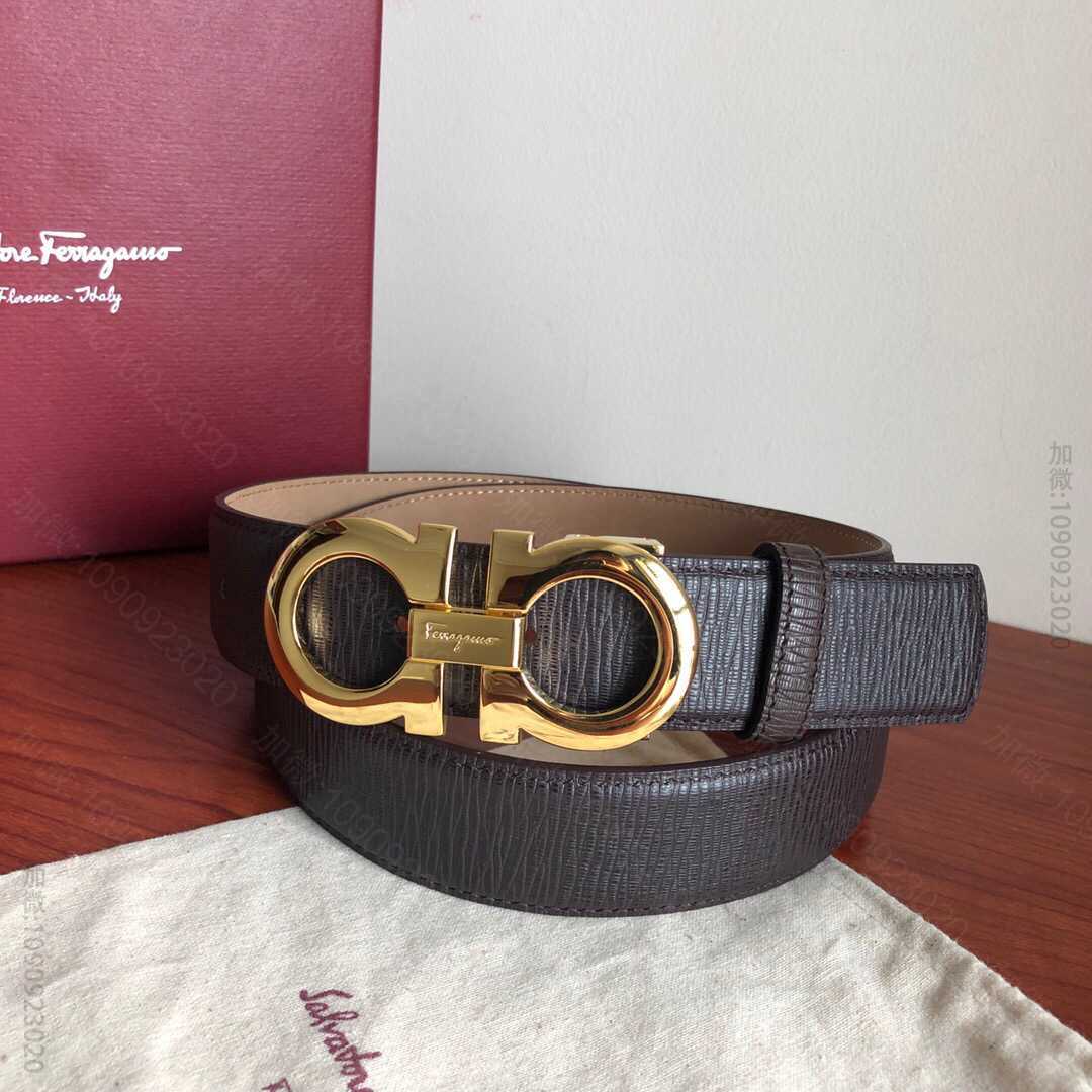 SalvatoreFerragamo菲拉格慕头层牛皮十字纹理双圈夹扣男士3....