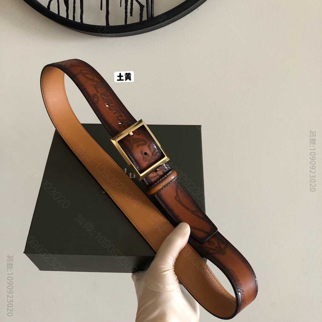 Berluti伯鲁提(又译:伯尔鲁帝)35mm精钢针式金属扣相男士腰带