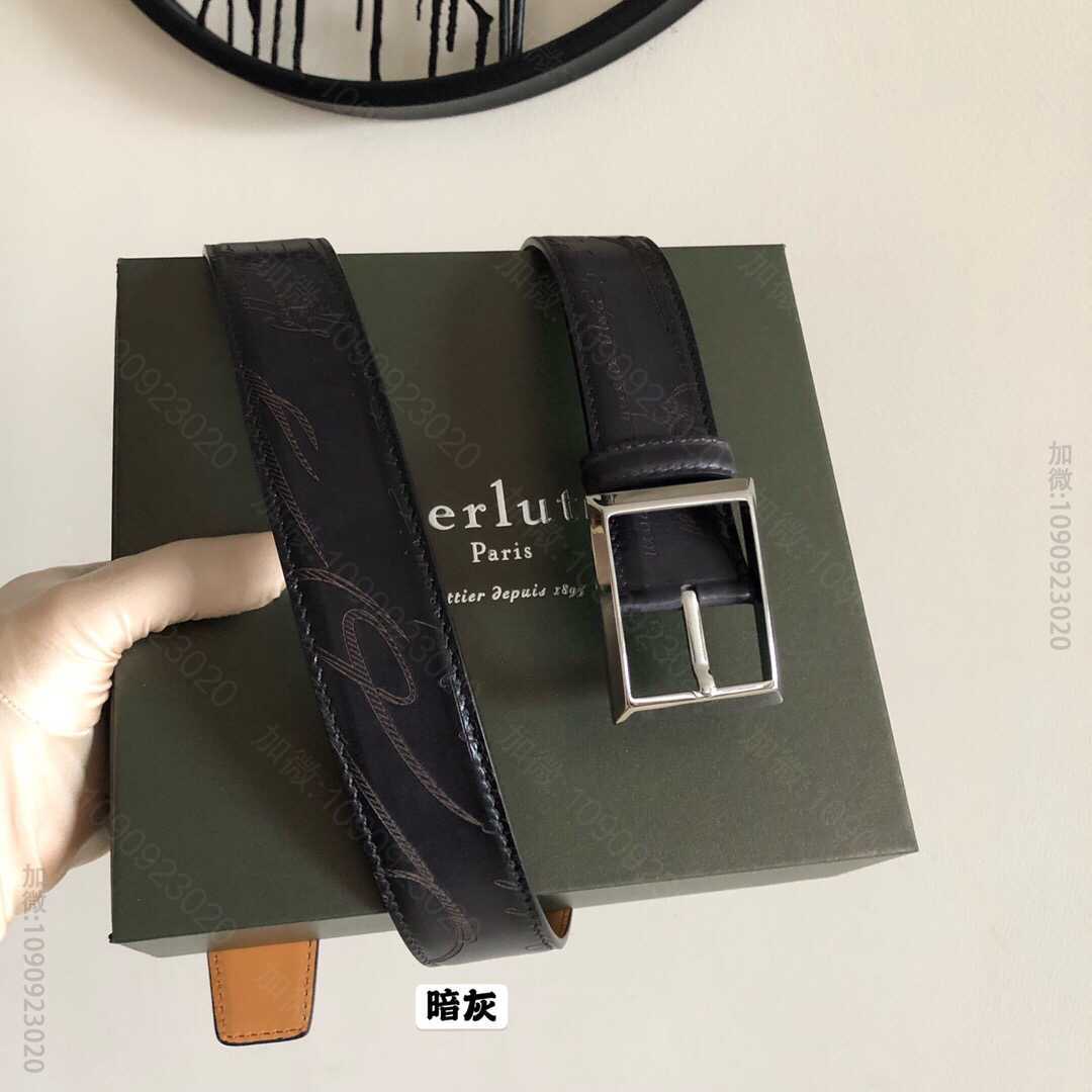 Berluti伯鲁提(又译:伯尔鲁帝)35mm精钢针式金属扣相男士腰带