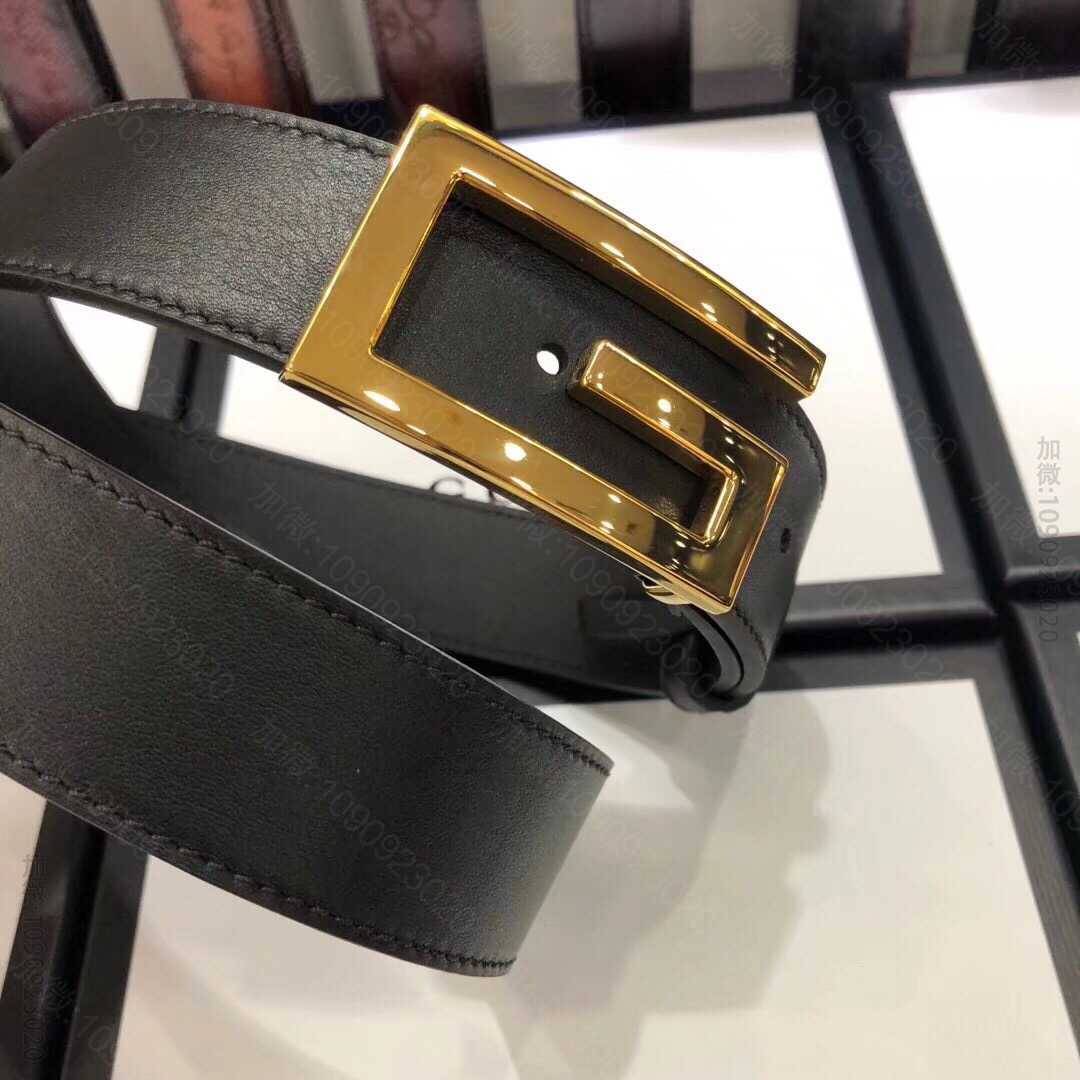 古驰头层牛皮压花皮带精钢镂空金属扣3.5cm
