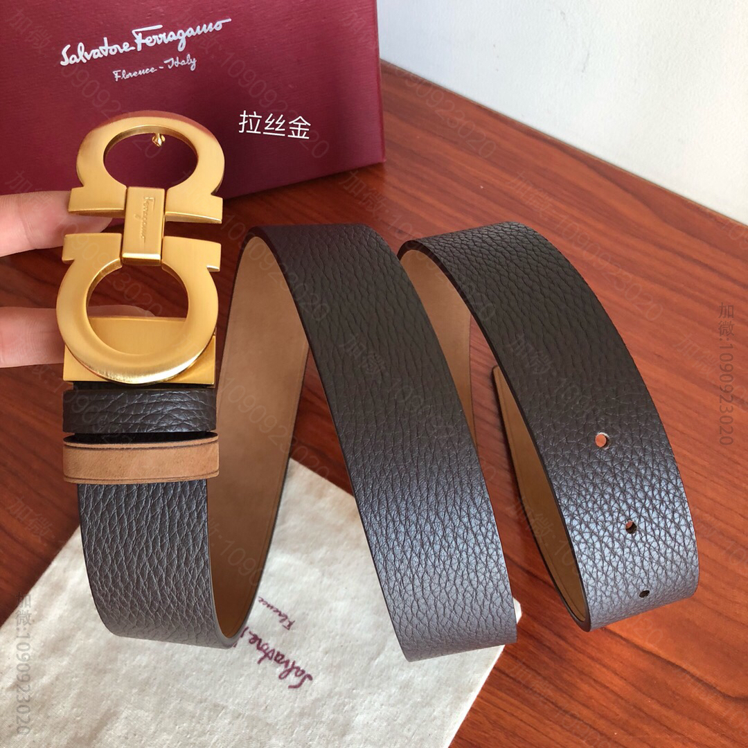 SalvatoreFerragamo菲拉格慕男士3.5cm精致金属夹扣，头层...
