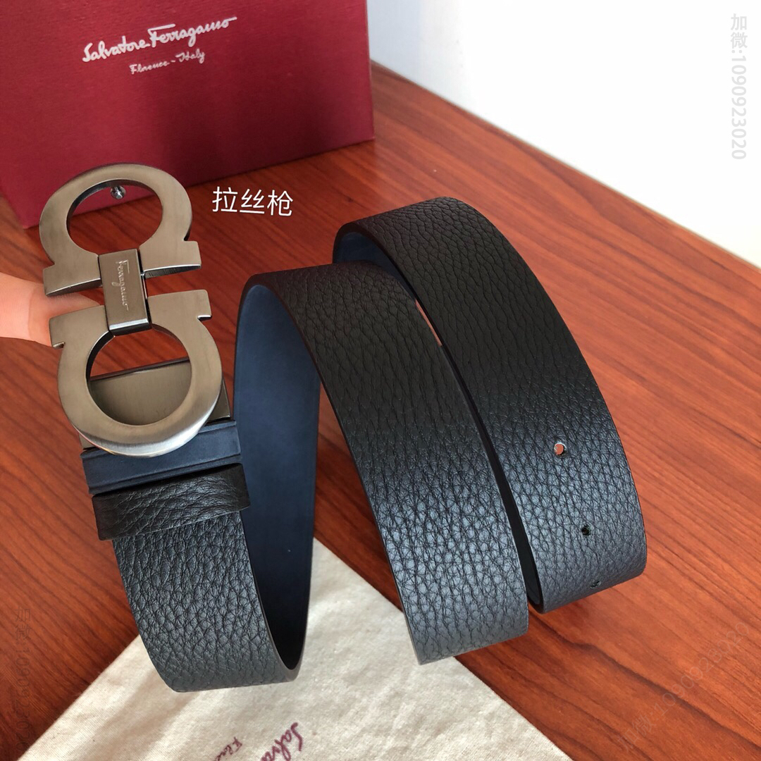 SalvatoreFerragamo菲拉格慕男士3.5cm精致金属夹扣，头层牛皮甩纹腰带绒面内衬可剪裁