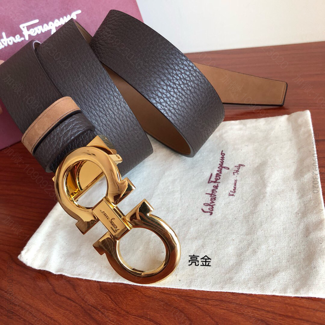 SalvatoreFerragamo菲拉格慕男士3.5cm精致金属夹扣，头层...
