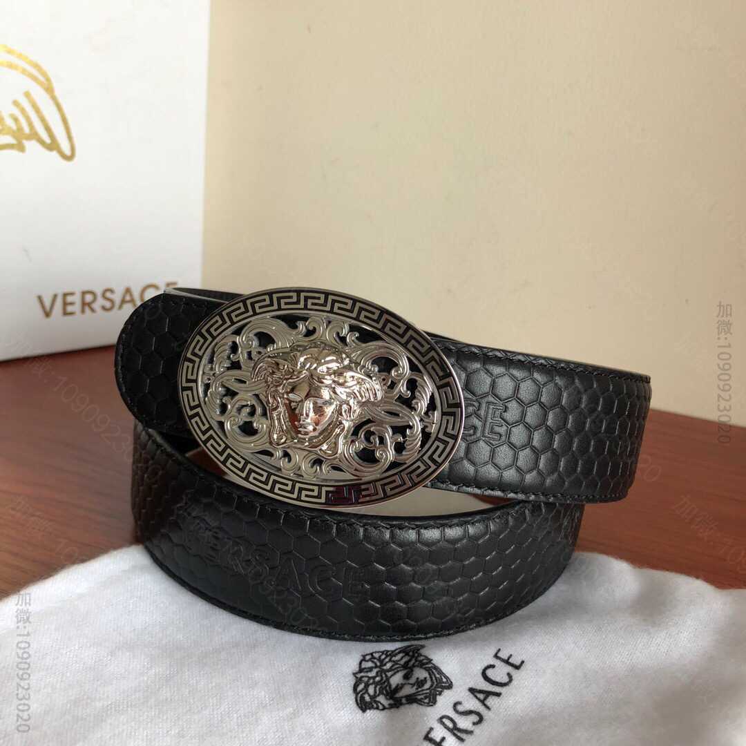 VERSACE范思哲男士黑色头层牛皮美杜莎标志腰带3.8cm