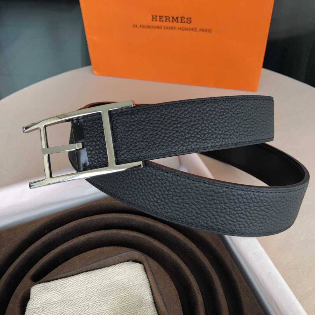 爱马仕(Hermes）Quentin32mm双面腰带镀钯腰带针扣