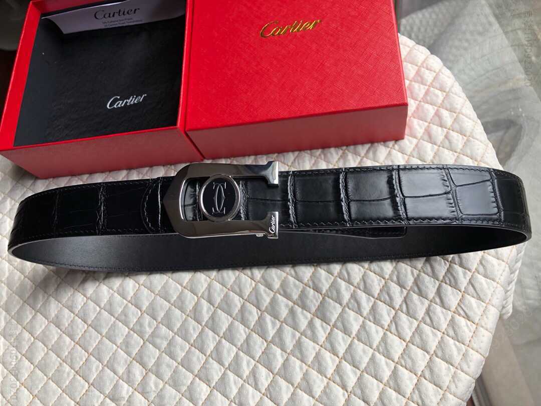 Louis-FranoisCartier精钢双C滴胶金属挂扣男士3.5cm腰带