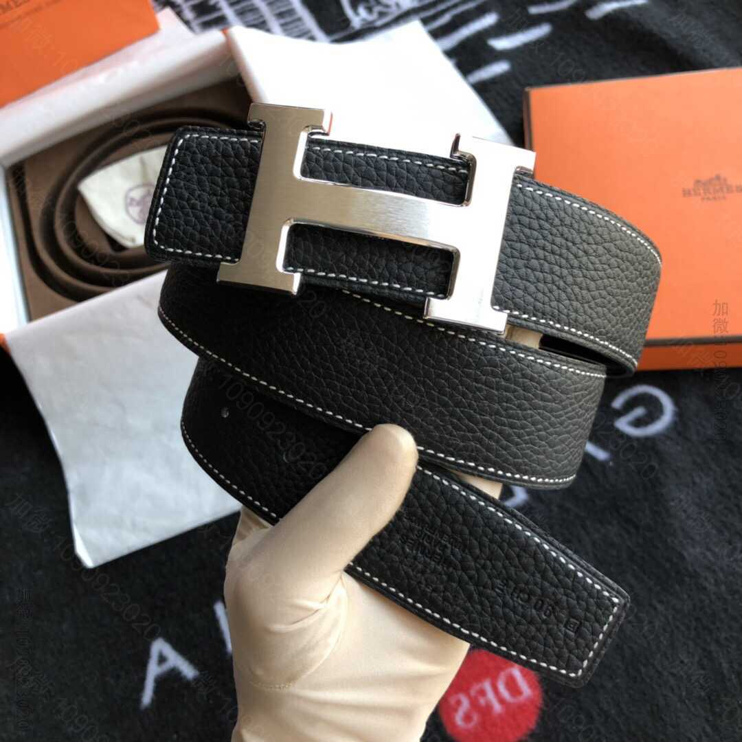 Hermes/爱马仕经典H拉丝金色/钯扣，进口togo皮小牛皮内衬男士38m...