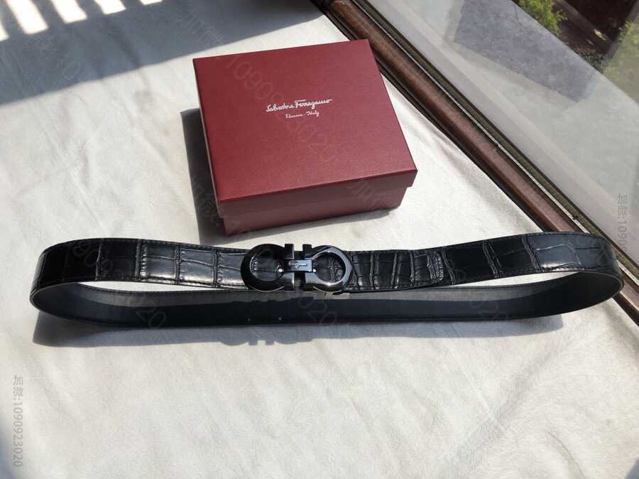 名品菲拉格慕男士皮带 菲拉格慕(意大利)进口牛皮精仿鳄鱼皮男士皮带 F69857 