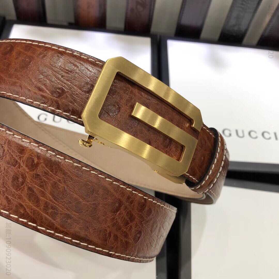 GuccioGucci自动款精致自动扣头层牛皮男士3.5cm腰带