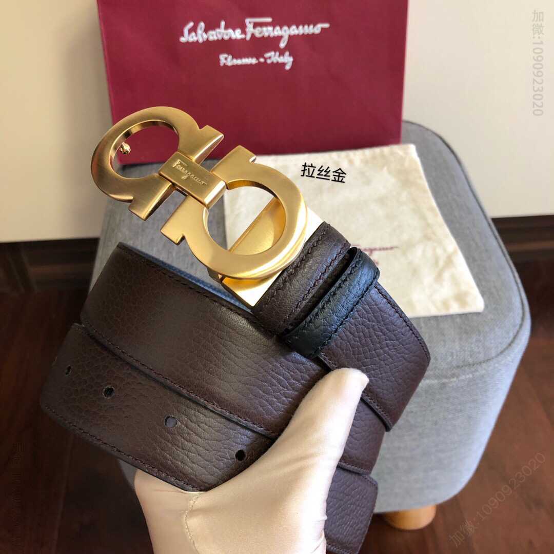 SalvatoreFerragamo菲拉格慕男士3.5cm经典金属夹扣，进口头层牛皮腰带