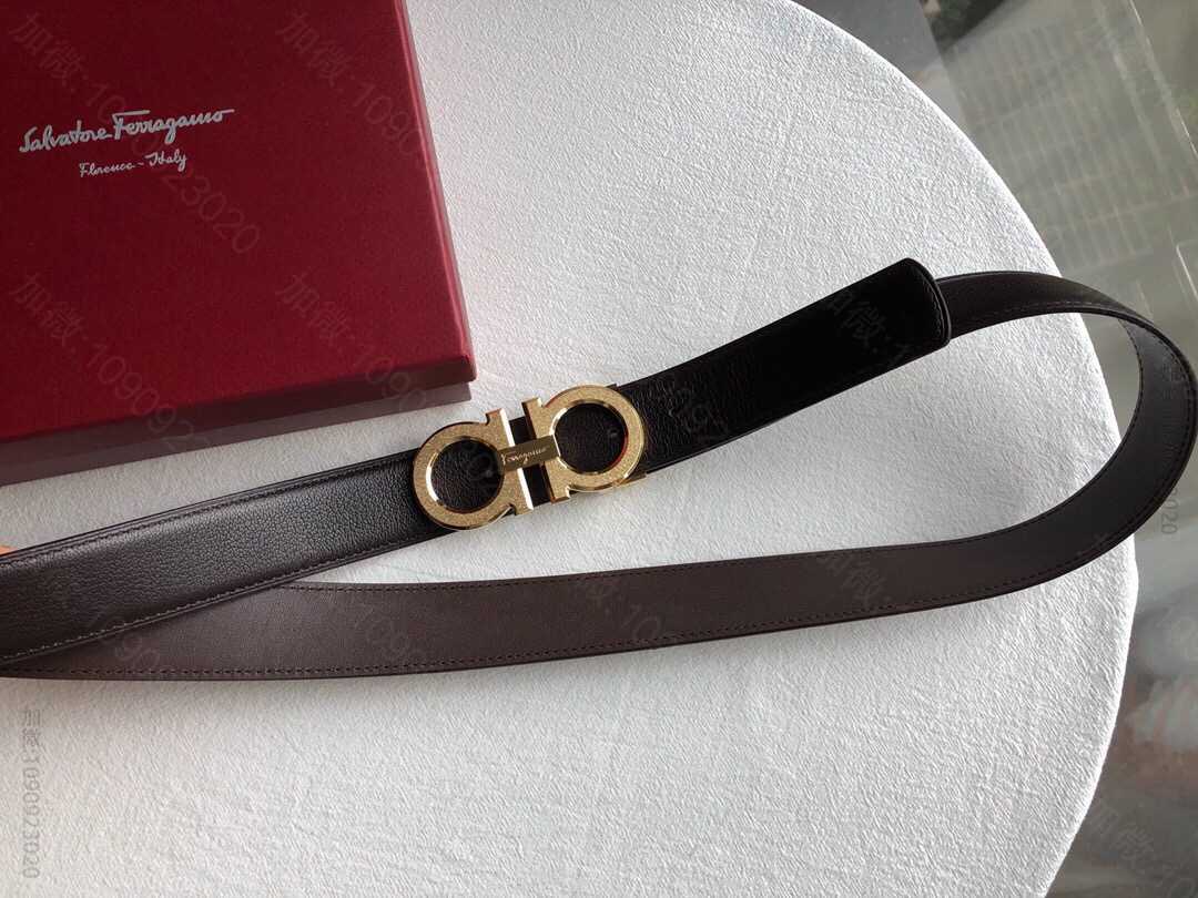 SalvatoreFerragamo菲拉格慕男士3.5cm精钢滚砂金属扣头层...