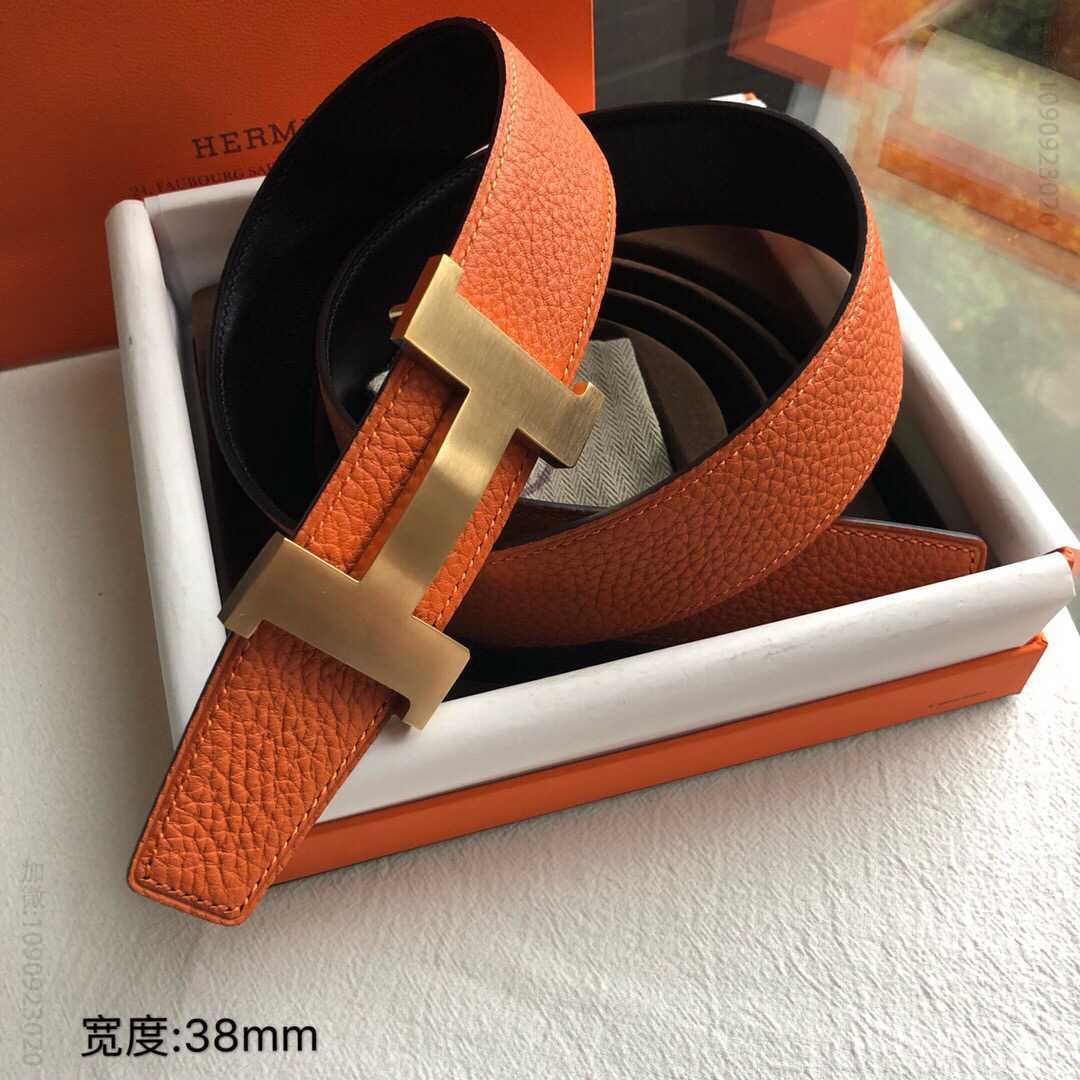 Hermes爱马仕 经典四角H设计，镀钯金属焊点扣38毫米Constance 系列腰带