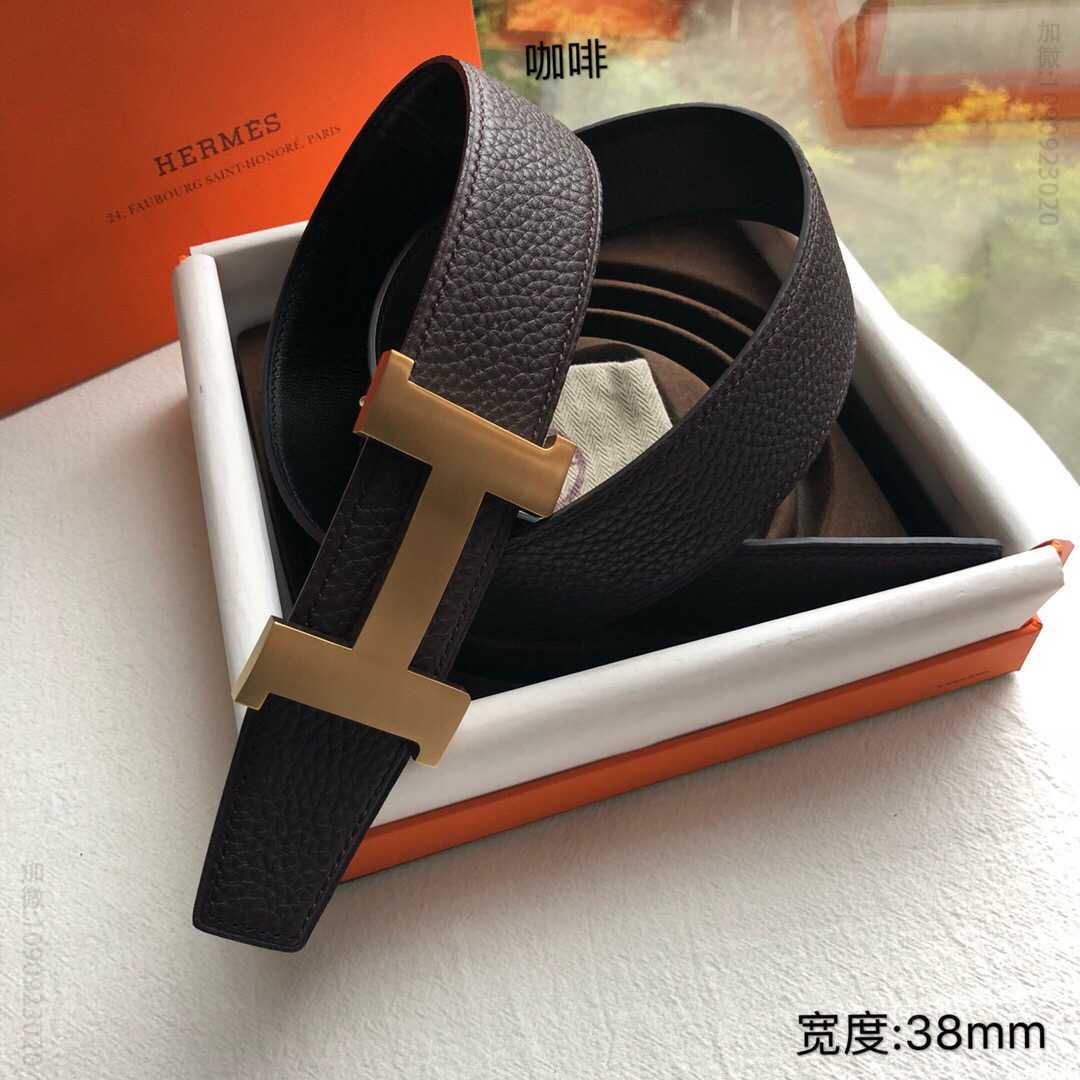 Hermes爱马仕 经典四角H设计，镀钯金属焊点扣38毫米Constance 系列腰带