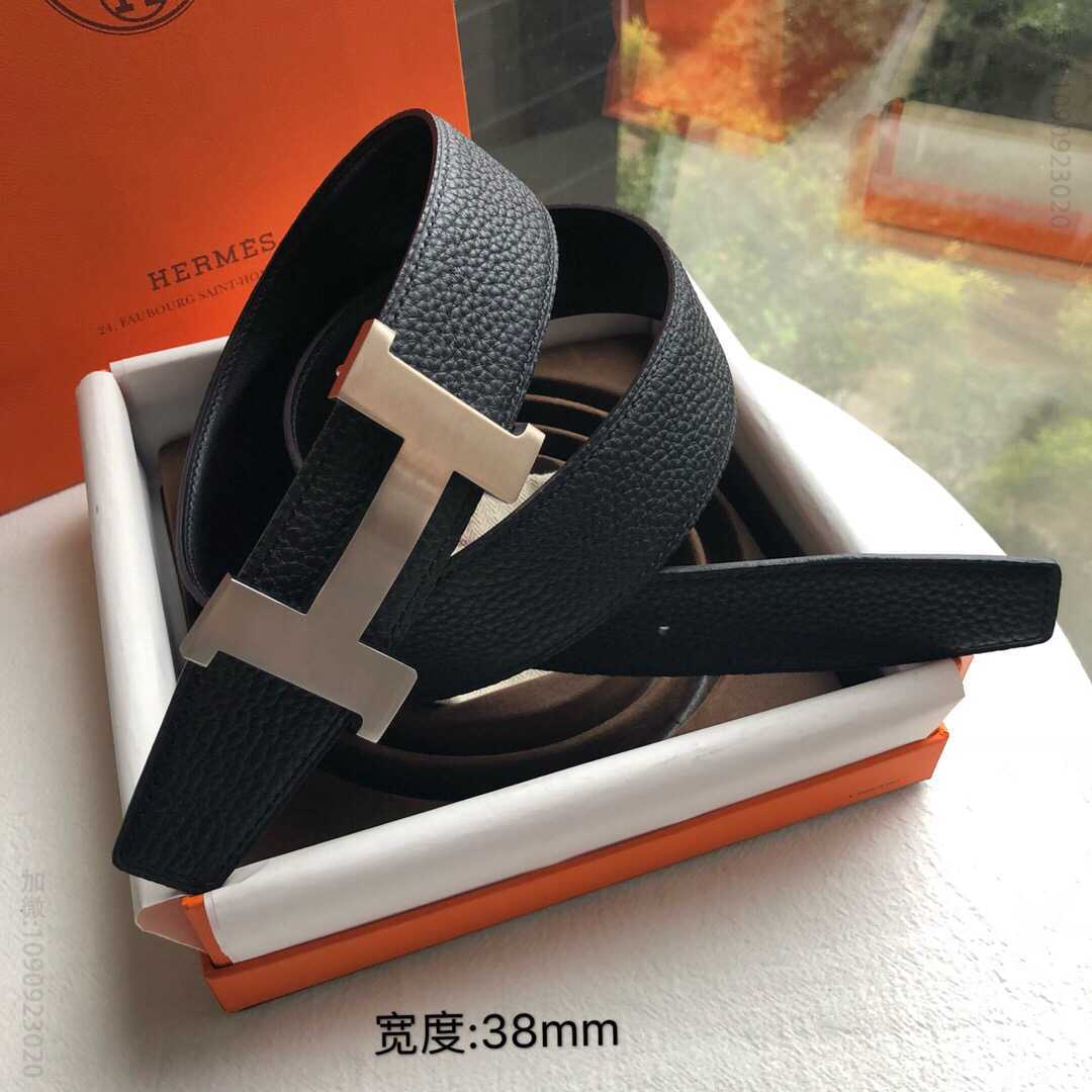 Hermes爱马仕 经典四角H设计，镀钯金属焊点扣38毫米Constance 系列腰带