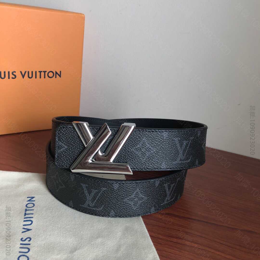 Louis Vuitton路易威登 专柜款金属扣头层皮底棋盘格/老花腰带男士...