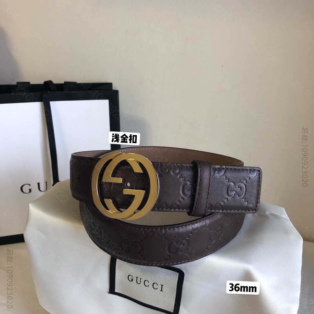 Gucci古驰意大利36mm牛皮板扣式双G压花腰带
