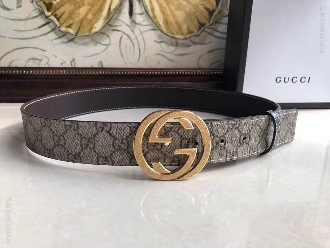 古驰男士PVC配皮双G精钢滚砂金属扣38mm 