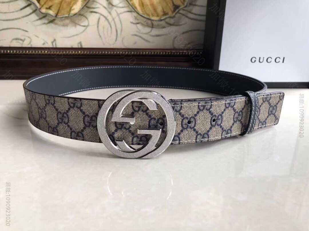 古驰男士PVC配皮双G精钢滚砂金属扣38mm