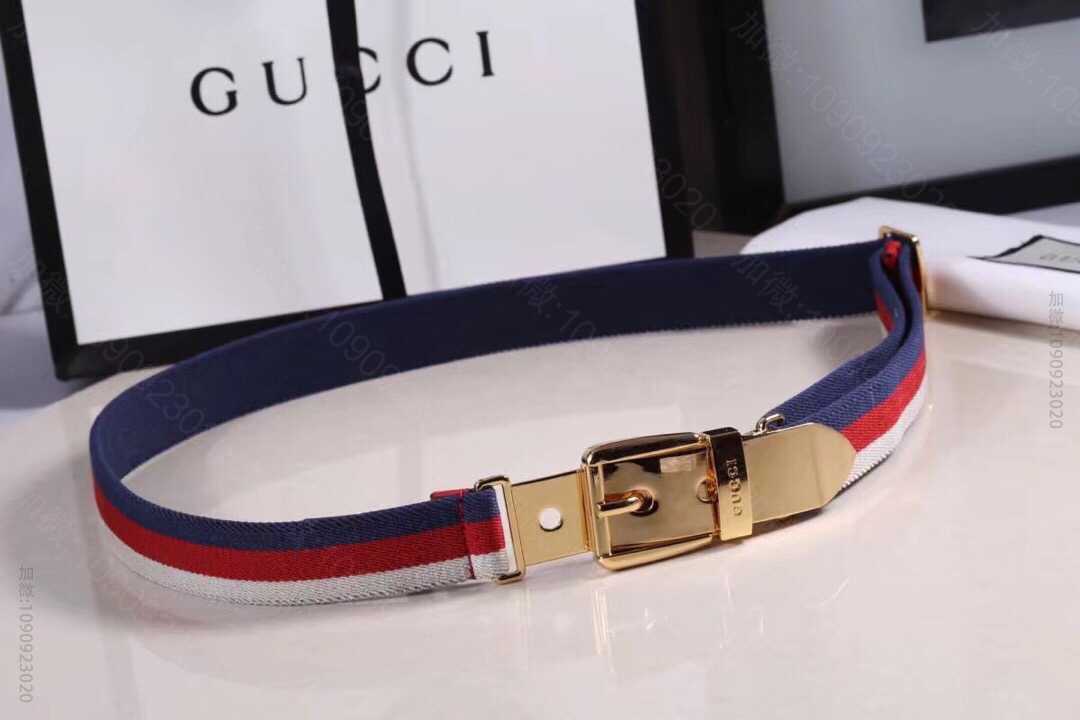 精仿古奇女士皮带 Gucci古驰19新款蓝条纹织带腰带25MM 古奇女士皮带 