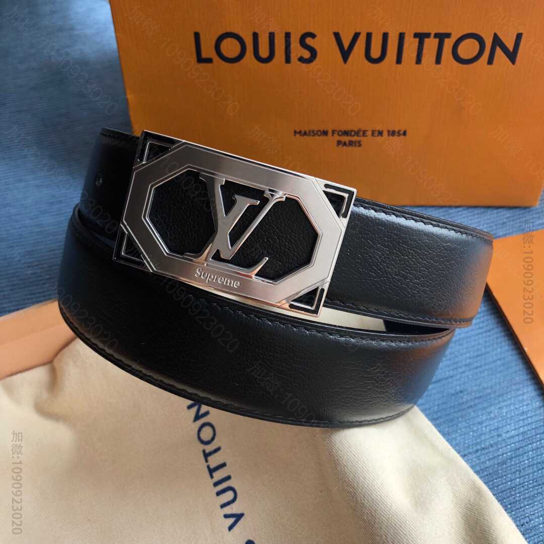 LV/路易威登 精钢内穿金属扣头头牛皮羊纹理男士3.5cm腰带