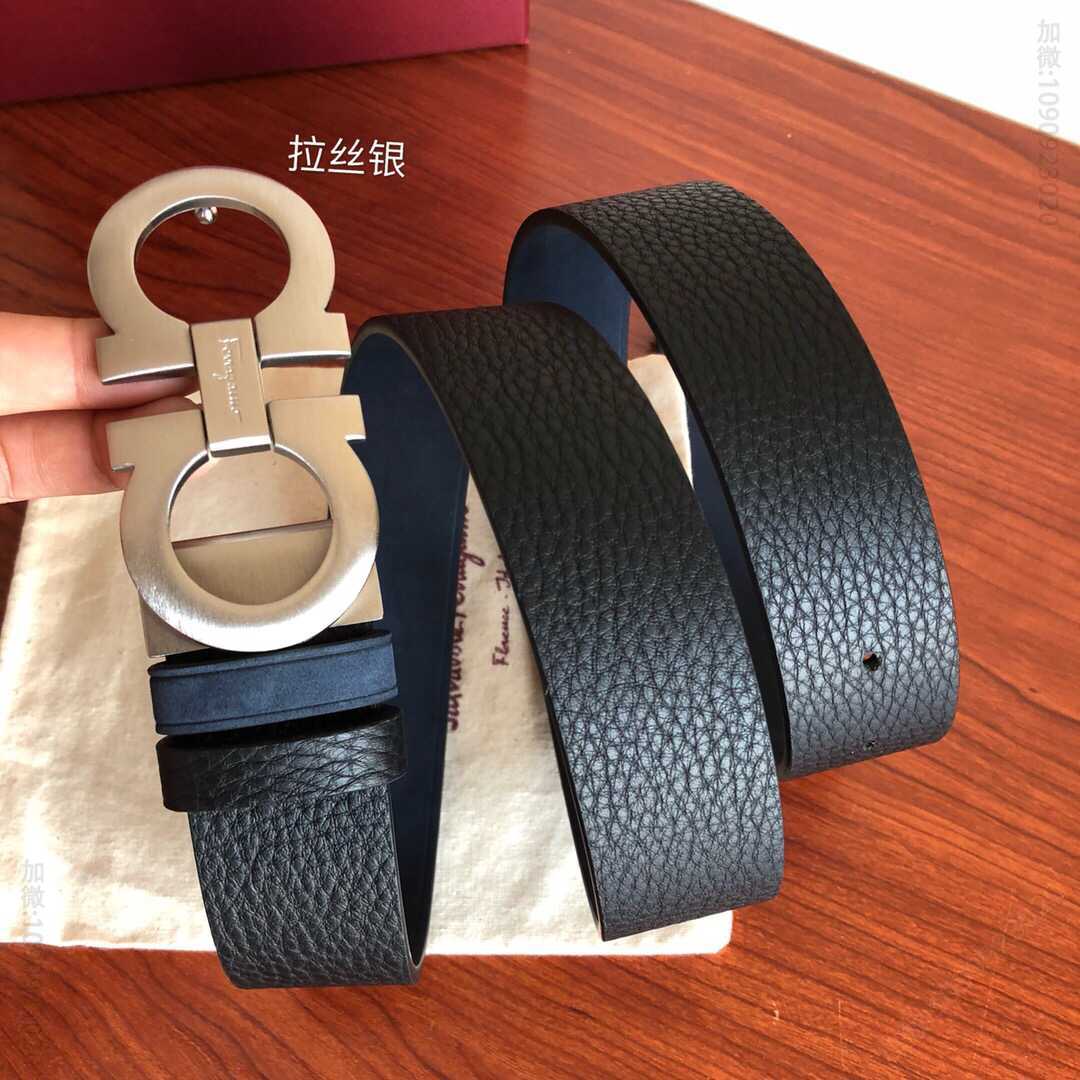 SalvatoreFerragamo菲拉格慕男士3.5cm精致金属夹扣，头层牛皮甩纹腰带绒面内衬可剪裁