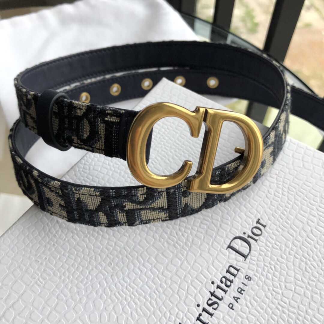 Christian Dior迪奥 Diorquake蓝色/酒红Dior Oblique提花帆布皮带20mm