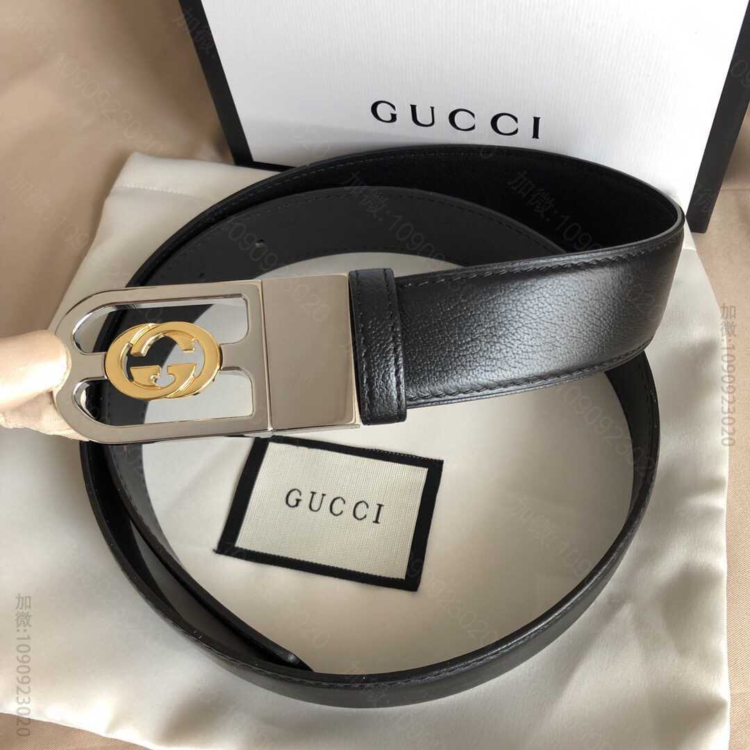 Gucci古驰互扣式G搭扣头层牛皮羊纹理腰带