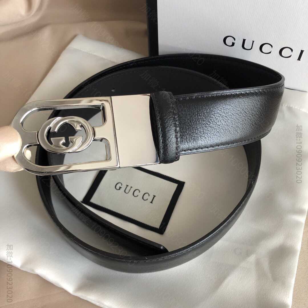 Gucci古驰互扣式G搭扣头层牛皮羊纹理腰带