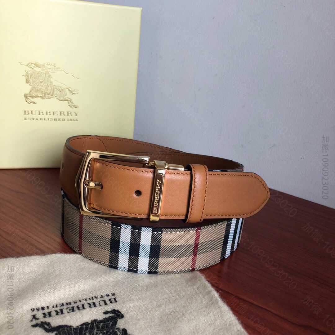 BURBERRY博柏利意大利男士棕色/黑色格纹，反面头层牛皮腰带