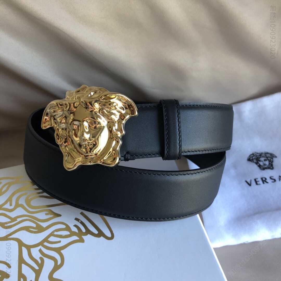 VERSACE范思哲品牌经典标志美杜莎美人头像双面头层牛皮腰带3.8cm