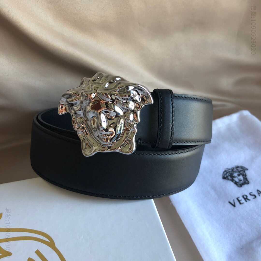 VERSACE范思哲品牌经典标志美杜莎美人头像双面头层牛皮腰带3.8cm