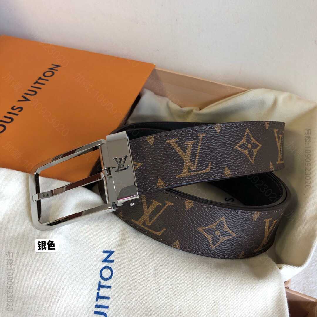 LV路易威登 标志性Damier帆布和金属针扣皮带35毫米 精品LV男士腰带 M70850 