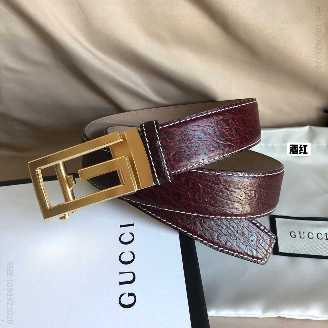 GuccioGucci精致自动扣头层牛皮男士3.5cm腰带