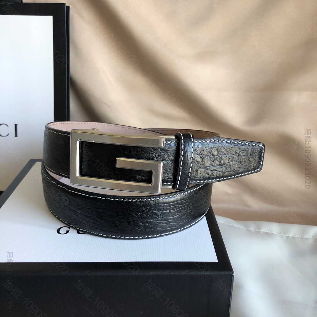 GuccioGucci精致自动扣头层牛皮男士3.5cm腰带
