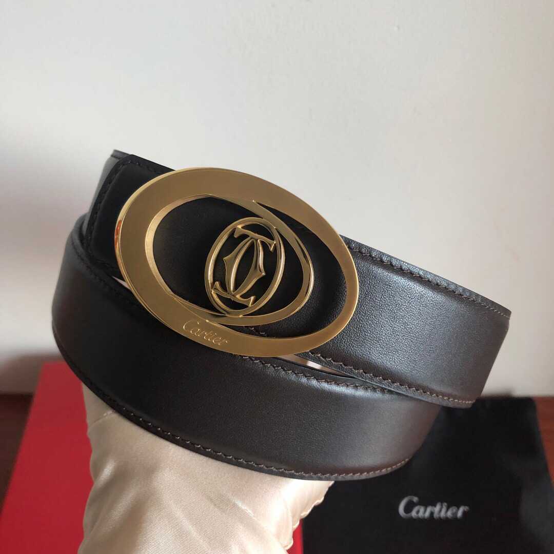Cartier卡地亚精钢双C镂空金属扣头层牛皮精仿鳄鱼皮腰带3.5cm