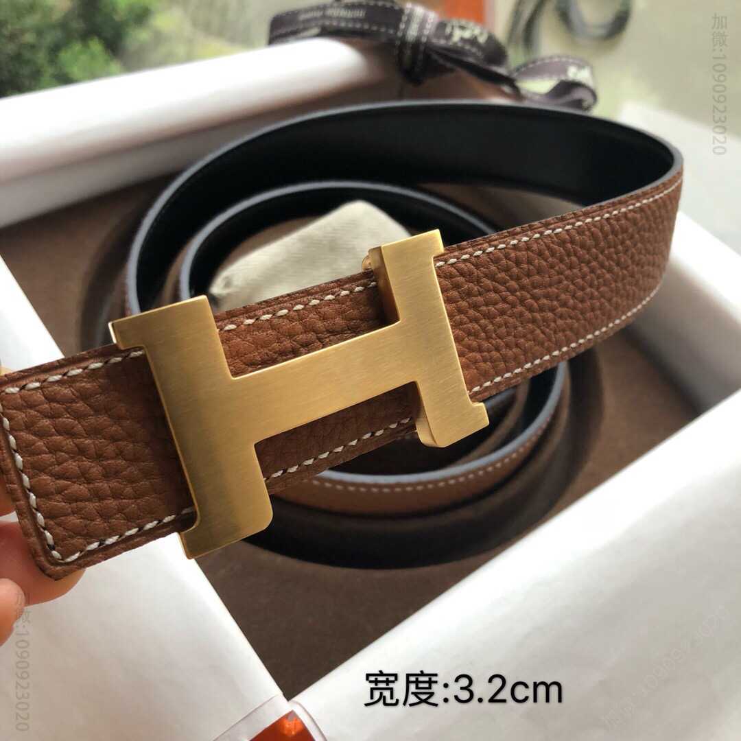 Hermes男款3.2cm精钢焊点四角扣搭配双面原版皮腰带